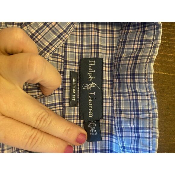Ralph Lauren Shirt Mens 17.5 Custom Fit Checkered Long Sleeve Button‎ Up Plaid - Picture 2 of 8